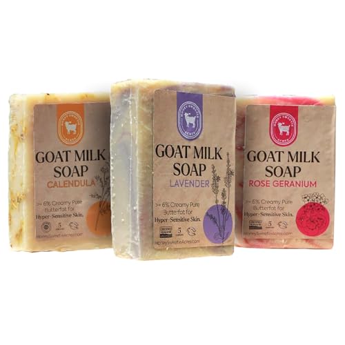 Honey Sweetie Acres 3-Pack Goat Milk Soap ? Lavender, Rose Geranium & Calendula ? Floral Spring Scents ? Handcrafted 5 oz Bars ? Made in the USA
