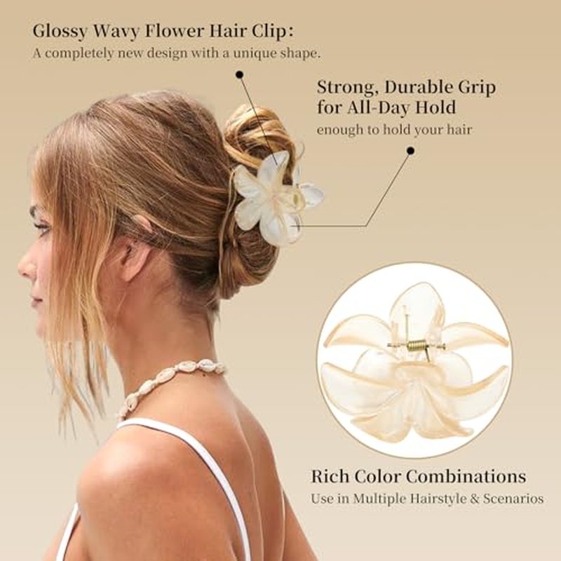 6 Flower Claw Hair Clips for Women - Strong Hold & Stylish