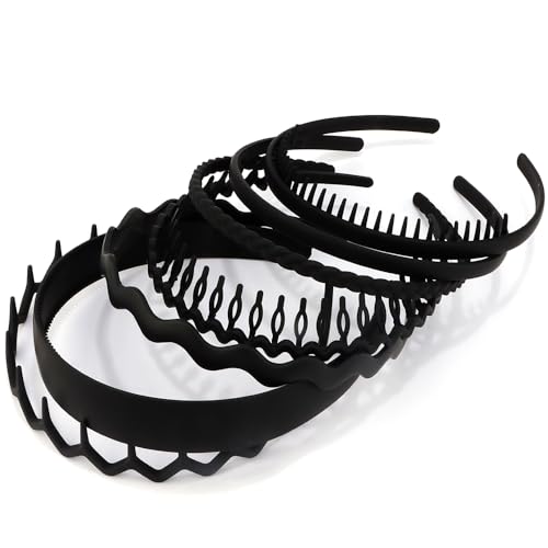 AHONEY 7-Pack Black Headbands with Teeth Non-Slip