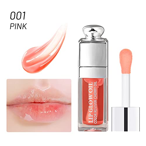 Hydrating/Moisturizing Lip Glow Oil Gloss Transparent Toot Lip Oil Tinted Non-Sticky Nourishing Long Lasting Repairing Lightening Lip Lines and Dry Lips Lip Care Products (PINK) 0.2 OZ