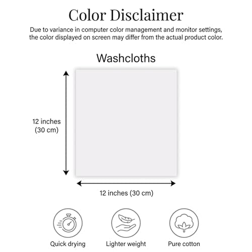 100% Cotton Washcloths 24-Pack, 12x12 Soft & Absorbent