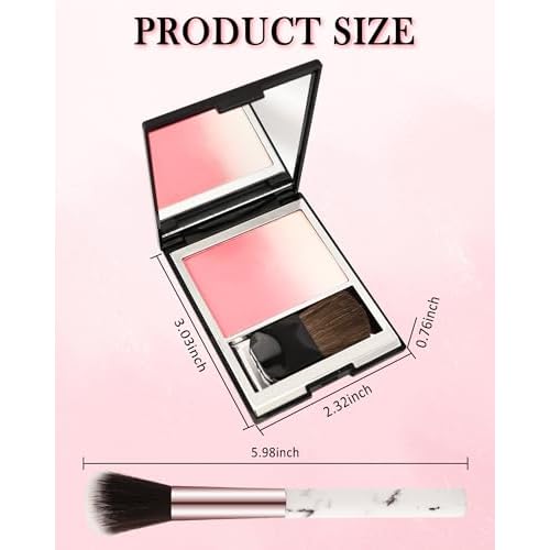 Blush Powder for Cheeks,Gradual Shimmer Pink Blusher Palette with Brush,Lightweight Buildable Color Blush Hightlighter Powder,Longlasting Waterproof Facial Makeup,Women's Day Gift for Women Girl-05#