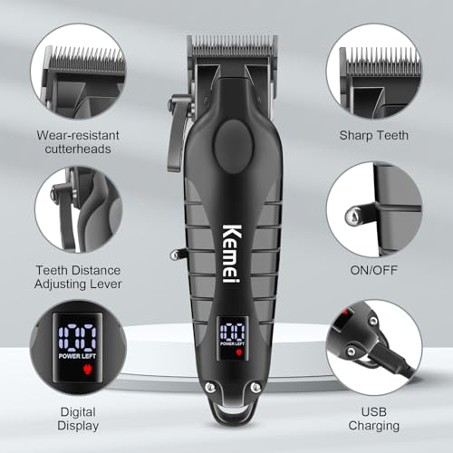 KEMEI Professional Hair Clippers Set for Men,Cordless Rechargeable Hair Clippers Kit, Clippers and Trimmer Set for Hair Cutting, Haircut Clippers,Gifts for Men