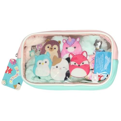 Squishmallows Treat Yourself 4-Piece Accessory Care Kit Clear Character Design Cosmetic Storage Travel Bag Gift Set (Pack of 2)