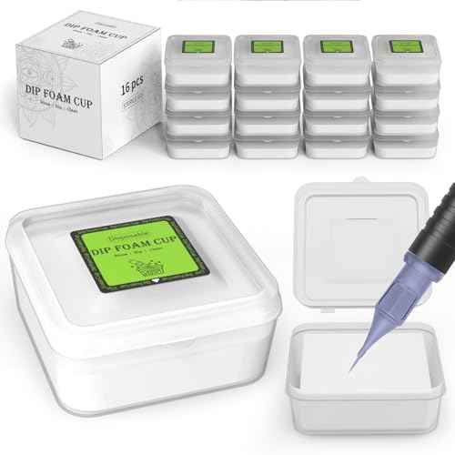 Dip Foam Cups-16Pcs Square Tattoo Supplies Disposable Rinse Caps for Color Switching & Needle Cleaning