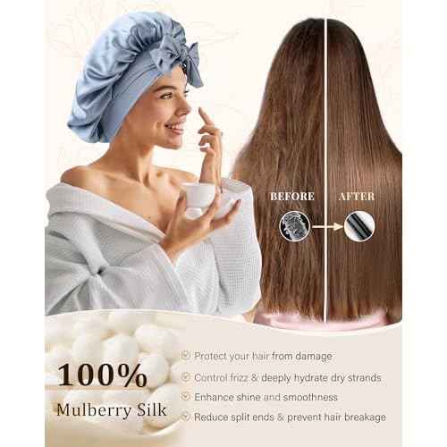 100% Mulberry Silk Bonnet for Women Hair Bonnet for Sleeping with Hair Scrunchy Elastic Tie Band Night Cap