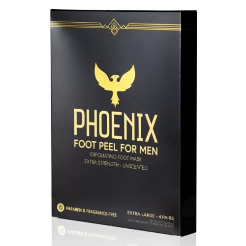 (Pack of 4) Phoenix Foot Peel for Men - Extra Large - Extra Strength - Exfoliating Dry Feet Treatment - Callus Remover - Unscented - Paraben and Fragrance Free