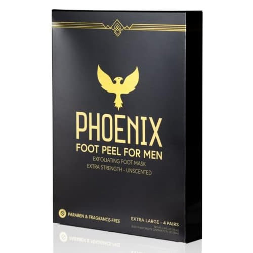 (Pack of 4) Phoenix Foot Peel for Men - Extra Large - Extra Strength - Exfoliating Dry Feet Treatment - Callus Remover - Unscented - Paraben and Fragrance Free