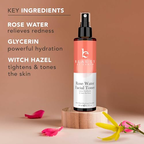 Rose Water Toner for Face - USA Made with Natural & Organic Ingredients, Hydrating Skin Toner Spray with Witch Hazel & Glycerin, Rosewater Face Mist, Alcohol-Free Face Toner for Dry and Sensitive Skin