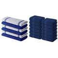 Infinitee Xclusives Premium Blue Kitchen Towels ? Pack of 6, 100% Cotton 15 x 25 Inches Absorbent Dish Towels + Washcloths Set ? Pack of 12, 13x13 Inches 100% Cotton Wash Cloths