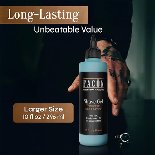 Facón Clear Shaving Gel for Men - Sandalwood Scent, Aloe Vera & Menthol, Non-Foaming, 10 fl oz
