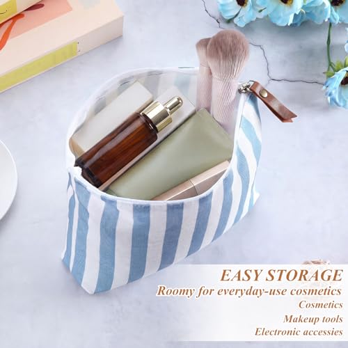 24 Pcs Blue Striped Makeup Bags - Durable Canvas Travel Organizers