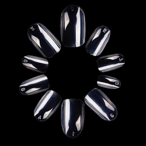 HerMia 600pcs Round Head Shaped Nail Tips Artificial Full Cover False Flake Nail Tips 10 Sizes Acrylic Clear Nails for Nail Salon Nail Shop DIY Nail Extension Nail Art (Round Head - Clear)