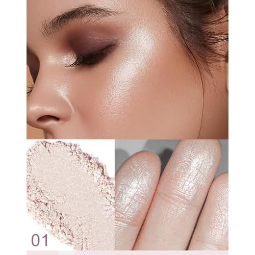 YOUNG VISION Pressed Powder Highlighter, Baked Natural Glow Contour Powder & Face Highlighter, Cruelty Free, Shimmer Highlighting Makeup for Face, Eye, Eyeshadow, Body, Skin, Xmas Gift (White)