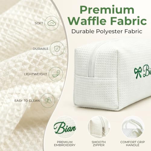 Personalized Embroidered Makeup Bag - Customizable Waffle Cosmetic Bag