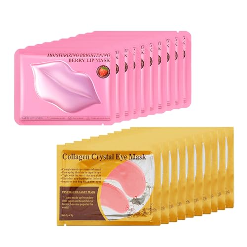 20 Pairs Lip Mask & Eye Mask,Crystal Gel Eye Pads Nourishes the Lip Patches for Skin Care Spa Daily Moisturizing Eye Patches for Puffy Eyes, Dark Circles and Fine Lines