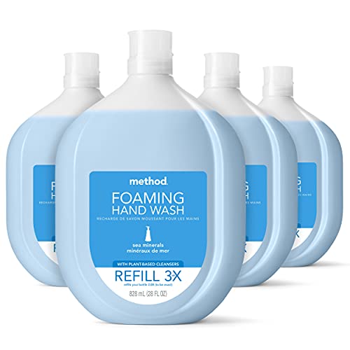 Method Foaming Hand Soap Sea Minerals Recyclable Bottle Biodegradable Formula, 28 fl oz (Pack of 4) + 28 oz (Pack of 1)