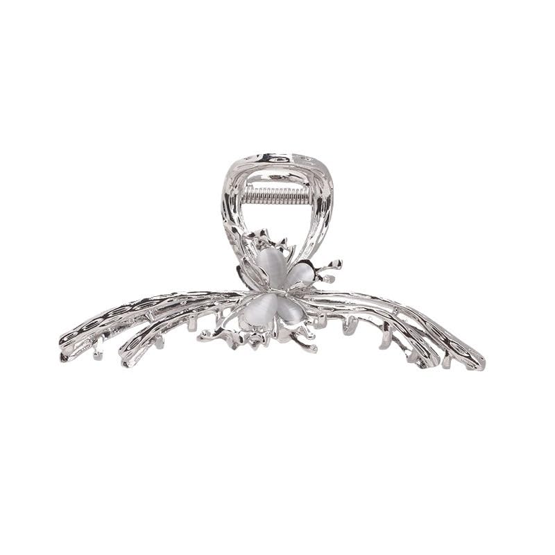 Butterfly Metal Hair Claw Clips Large Silver Hair Clip Elegant Butterfly Hair Jaw Clip with Crystal Stone Design Strong Hold Non-slip Hair Accessories for Women Girls Thinner Thick Hair Styling 1PCS