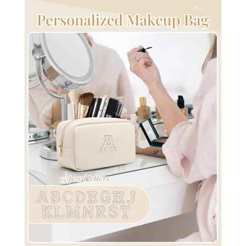 Vlando Bridesmaid Engagement Gift for Her Small Cosmetic Bag Makeup Organizer Monogrammed Birthday Gifts for Mom Women Travelers Grandma M