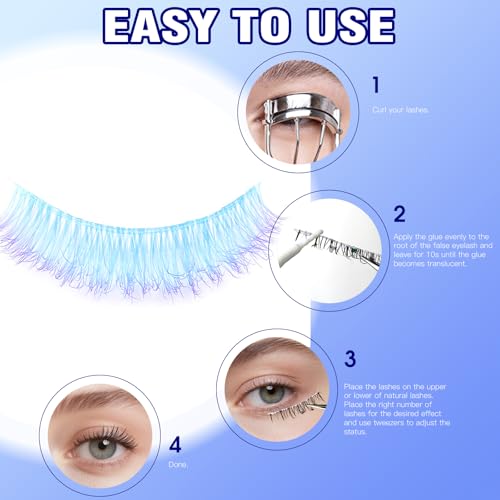 Blue 3D Volume False Eyelashes | Wispy Curly Mink Lashes