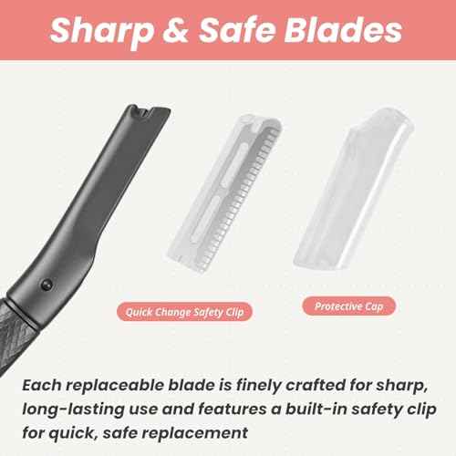 Facial Razor for Women with 20 Refill Blades, Eyebrow Razor and Dermaplaning Tool for Face Exfoliation & Peach Fuzz Removal, Precision Eyebrow Trimmer with Reusable Metal Handle ? Black