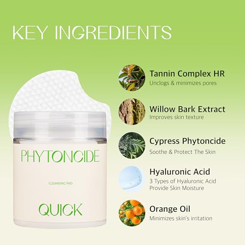 KLAVUU PHYTONCIDE QUICK CLEANSING PAD ? Gentle Makeup Remover, Deep Pore Care, Soothing & Moisturizing Formula, Hypoallergenic, Ideal for Sensitive Skin - 100 Count