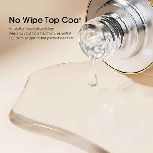 VENALISA 2 Pcs No Wipe Gel Top Coat Set- High Gloss Shiny Long Lasting Top Coat Clear Gel Nail Polish Kit, Soak Off Nail Art Home and Professional Manicure
