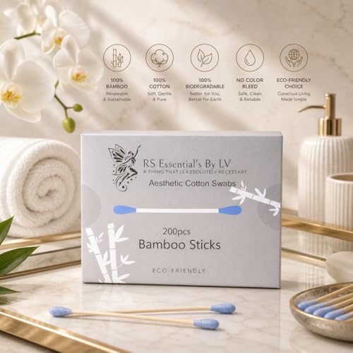 RS Essentials by LV Blue Bamboo Cotton Swabs 200 Count - Dual Tip