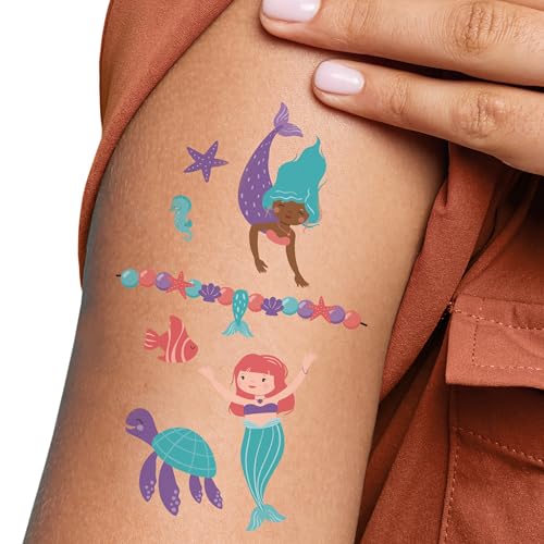 Mermaid Temporary Tattoos for Kids, 12 Sheets with 84 Designs