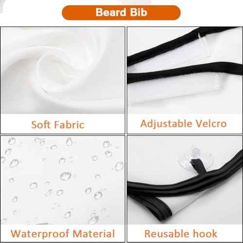 Beard Bib Apron for Men, Christmas Day Gift Beard Trimming Catcher Bib for Shaving & Hair Clippings, Waterproof Non-Stick Hair Catcher Grooming Cloth with 2 Suction Cups(White)