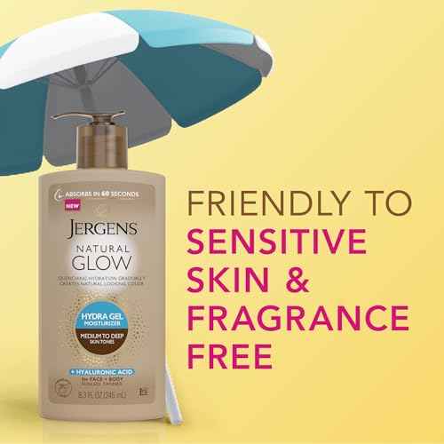 Jergens Natural Glow Hydra Gel Moisturizer, Hyaluronic Acid Tanning Lotion, Hydrating Tanning Gel, Fragrance-Free Self Tanner, Medium to Deep Skin Tones 8.3 Oz