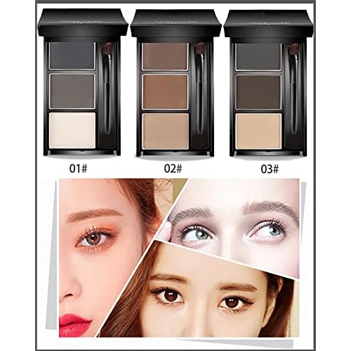 Eyebrow Powder Makeup Kit-3 Colors Eye Brow Powder Palette Long-Lasting Waterproof, Black Brown Series Brow Powder, Fill & Sculpt Full Eyebrows for Women, With Mirror, Brow Brush & Razor-Set 01