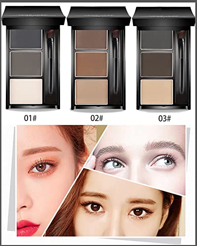 3-Color Eyebrow Powder Palette Kit with Brush & Mirror
