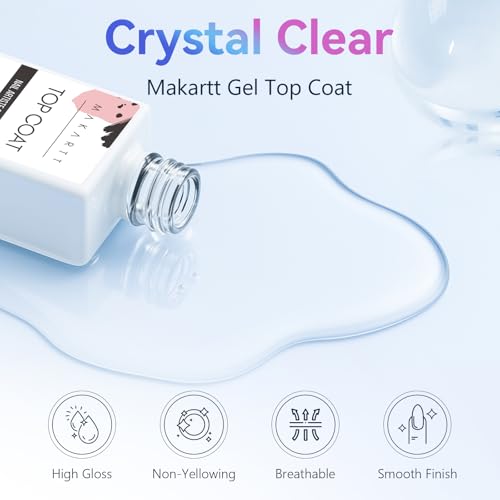 Makartt No Wipe Gel Top Coat - High Gloss Clear Soak Off Nail Polish (2 Pack)