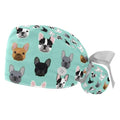 2 Pack Scrub Caps Surgical Hat for Women, Cartoon Dogs Nurse Hat Unisex Tie Back Hat, Long Hair
