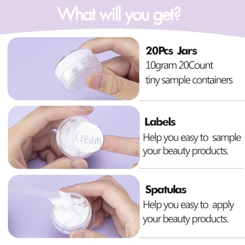 10g Sample Containers with Lids - 20 Pack Clear Plastic Jars