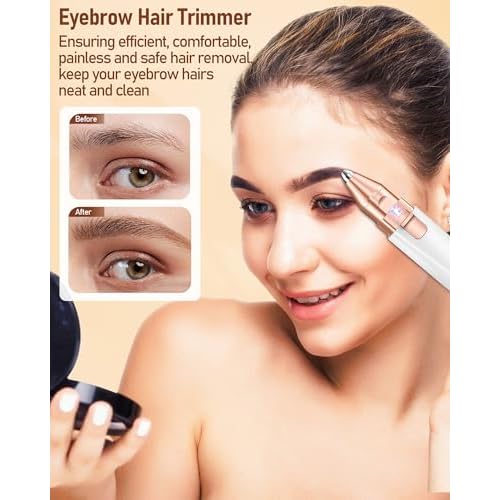 Eyebrow & Facial Hair Removal for Women: 2 in 1 Rechargeable Eyebrow Trimmer & Face Shaver, Painless Electric Facial Eye brow Razors Epilator with Built-in LED Light -Perfect for Face, Lips & Body