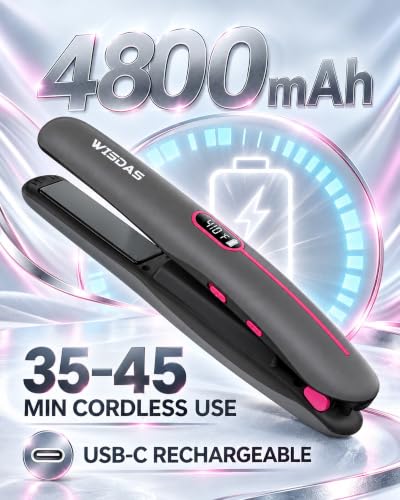 WISDAS Grey Cordless Mini 2-in-1 Travel Hair Straightener & Curler