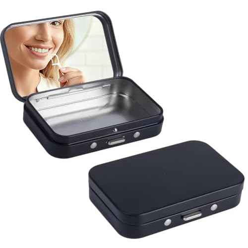 2Pack Dental Floss Portable Case with Mirror,Refillable Portable Floss Pick Holder Container,Small Floss Dispenser for Travel, Dates,Dinners and Hotels(Black)