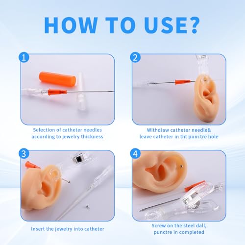 Catheter Piercing Needles Set - 10 Assorted 14G-22G for Body Piercing