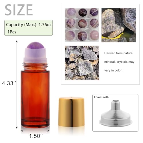 2 Pack Large Amber Glass Roll-On Bottles with Crystal Roller Balls