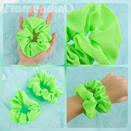 Framendino 8 Count Green Solid Polyester Hair Scrunchies for Women Girls Hair Accessories