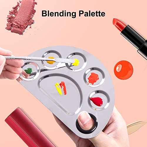 Stainless Steel Metal Makeup Palette with Spatula Artist Tool for Mixing Foundation Nail-Art, Cosmetic Makeup Palette, Makeup Plate, 6¡¿4"/Silver/2pcs