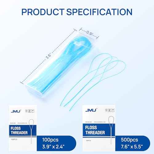 JMU 100 Count Floss Threaders, Dental Floss Threader for Braces, Bridges, Implants, 50 Count (Pack of 2)