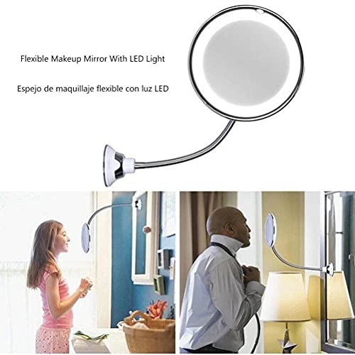 LED Makeup Mirror with 10X Magnification & Suction Cup - White