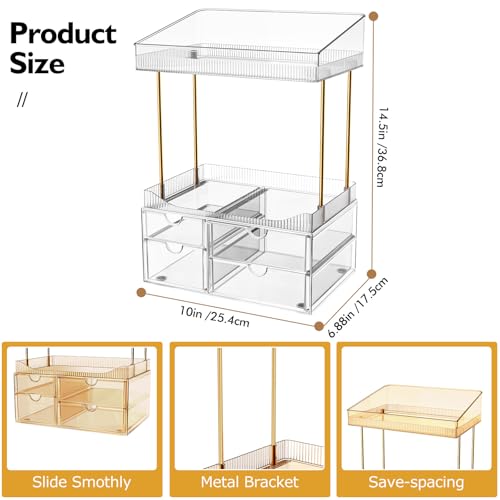 SNSLXH 4 Drawers Makeup Organizer - 4 Tier Makeup Storage, Cosmetics Organiser, Ideal for Cosmetic, with Drawers for Countertop, Bathroom, Office Supplies, Dresser Transparent Clear