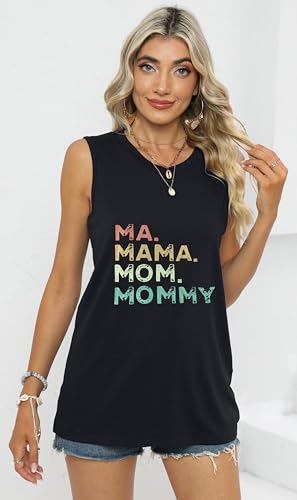 Tank Top for Women Sleeveless Tops Round Neck Loose Fit Basic Tunic (Mama Letters, S)