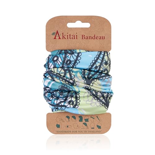 Akitai Headbands for Women - Boho Bandeau Headbands - Stylish Wide, Multipurpose, and Patterned Headbands - Acqua Leaves and Flowers Pattern