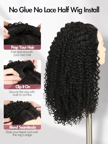 16-Inch Curly Half Wig Water Wave for Black Women - Glueless & Versatile