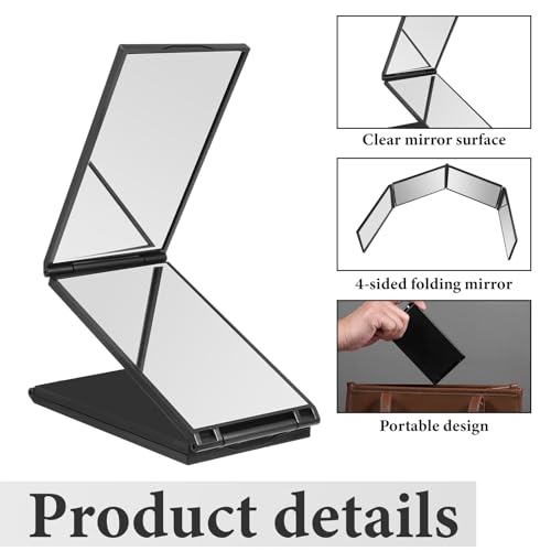 Vin Beauty 4-Way Foldable Handheld Makeup & Haircut Mirror, Portable 360° Self-Grooming Tool